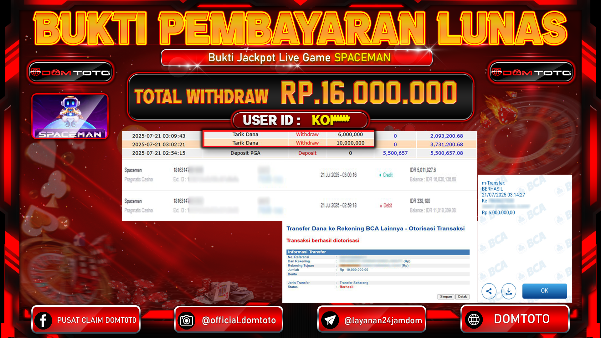 JACKPOT LIVE GAMES SPACEMAN 21 JULI 2025